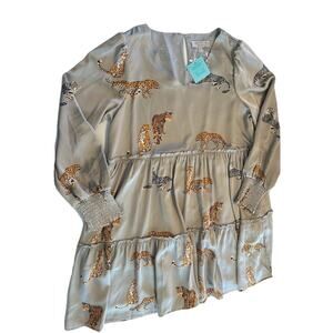 Hayden Los Angeles Womens Sz Sm Silky Gray Animal Print Long Sleeve Shirt Dress